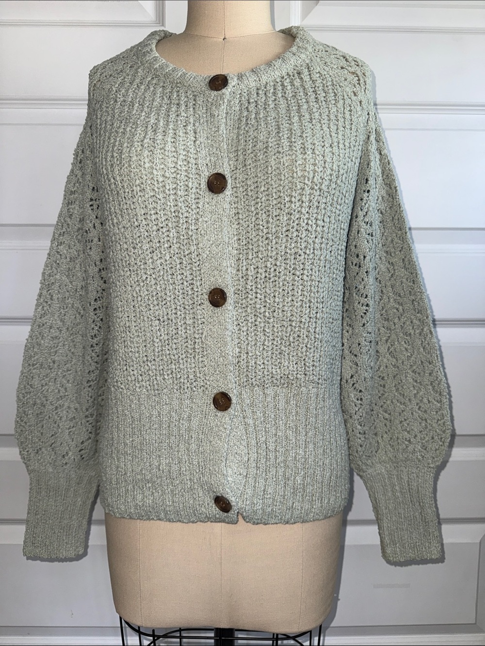 NEW WITH TAG Light Sage Knit Button-Up Women's Cardigan Sweater